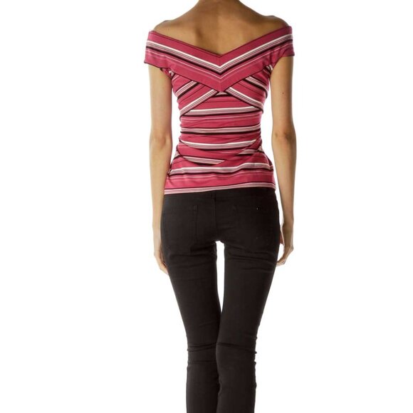 White House Black Market Pink Striped Off-shoulder Tank - Picture 3 of 3